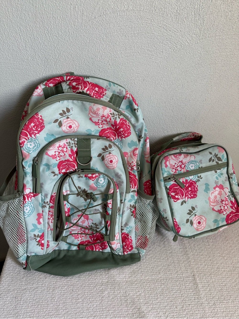 Pottery Barn Teen Floral Backpack and Lunch Box - Mint and Pink
